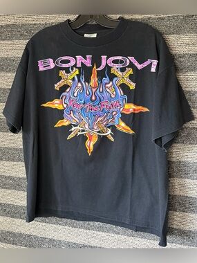 Vintage Brockum Bon Jovi 1993 Keep The Faith Tour Single Stitch T-Shirt XL Boxy
